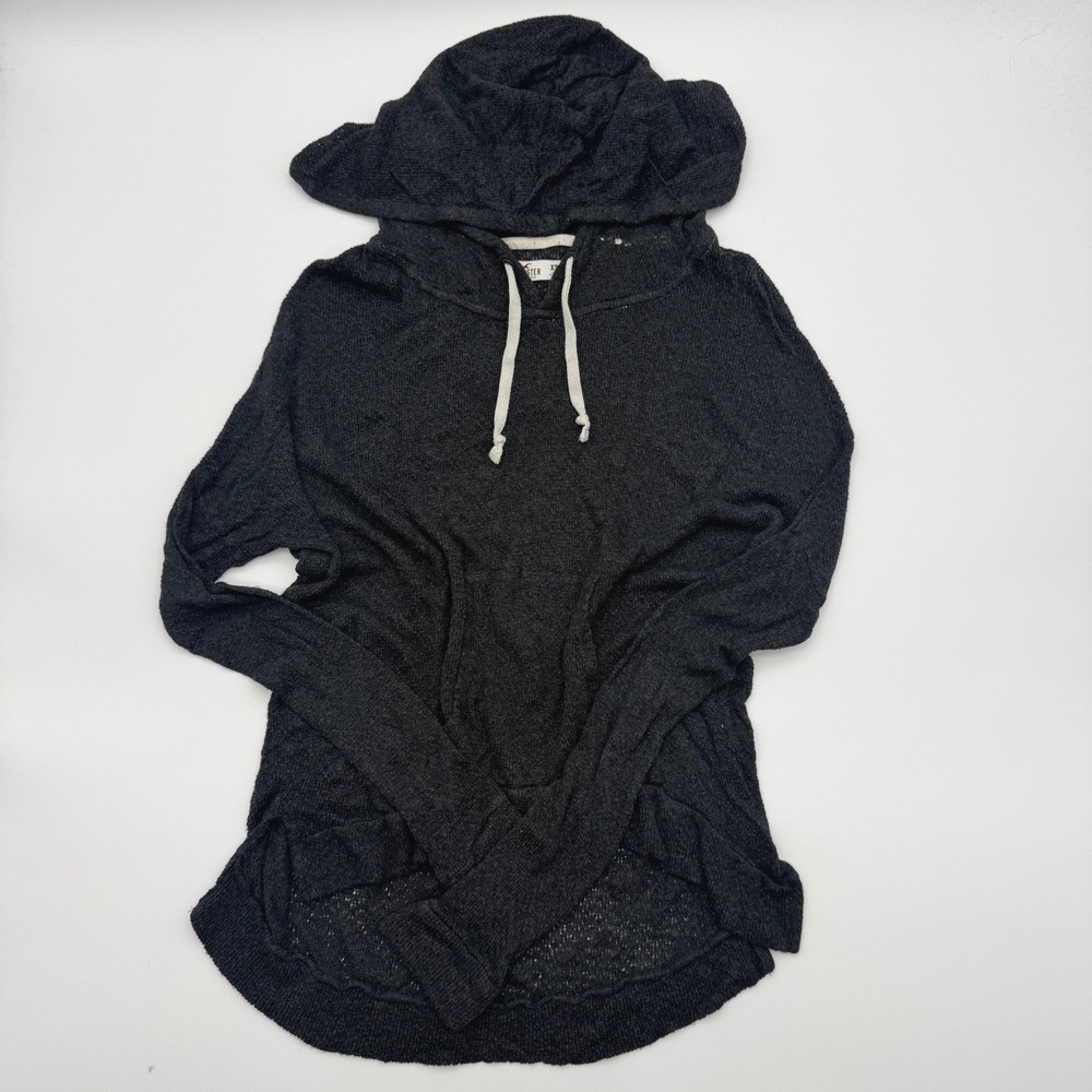 Hollister Womens XS/S Gray Marled Knit Lightweight Pullover Hoodie Curved Hem